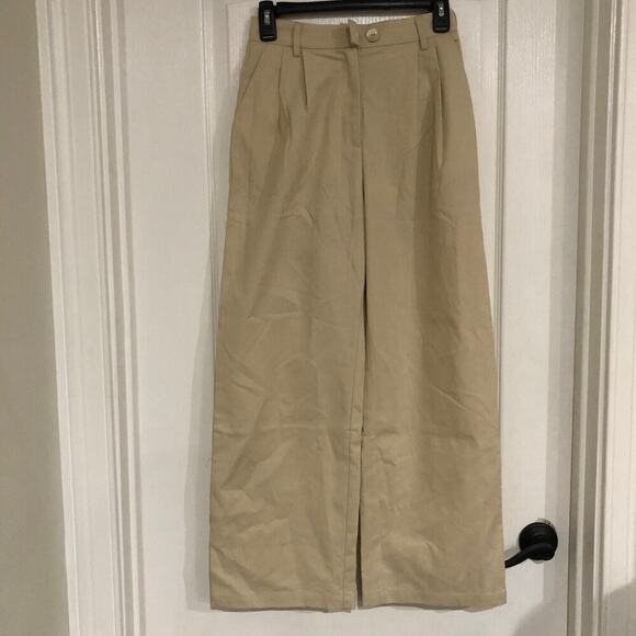 Commense Womens Trouser Pants Size XS‎ Khaki Pleated Wide Leg Belt Loops Pull On - Picture 1 of 9